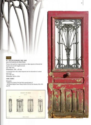 Page du catalogue de la vente Aguttes du 20 mars 2015, lot 82. À noter que la signature encadrée au-dessus du numéro de lot est factice. Le catalogue la reproduit aussi pour un pare-feu attribué à Brindeau de Jarny.