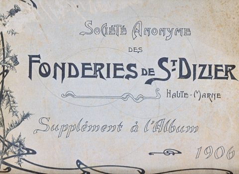 Couverture du catalogue Nouvelles Créations de la fonderie de Saint-Dizier, édition augmentée, 1906. Coll. part.